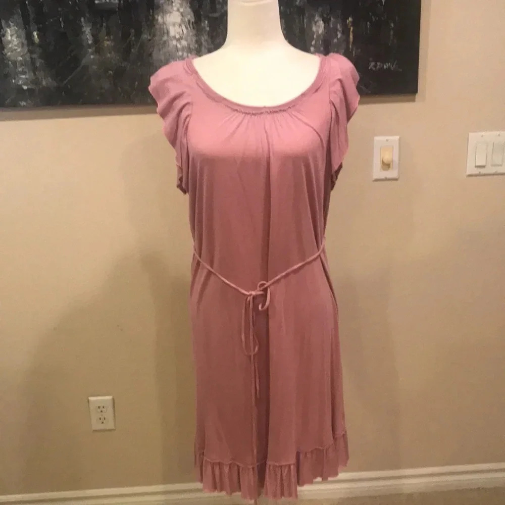 J. Crew Dusty Rose Midi Ruffle Detailing Tie Waist Pullover Dress-Small